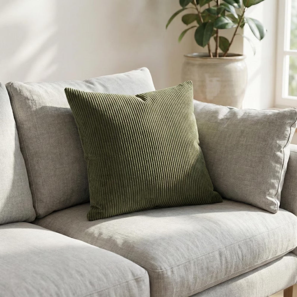 Olive Green Corduroy Pillow Cover, Boho Ribbed Cushion Case, Modern Farmhouse Decor