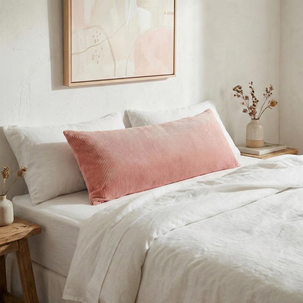 Olive Green Corduroy Oversized Bed Pillow Cover, Long Body Lumbar Cushion Case, Bedroom Decor