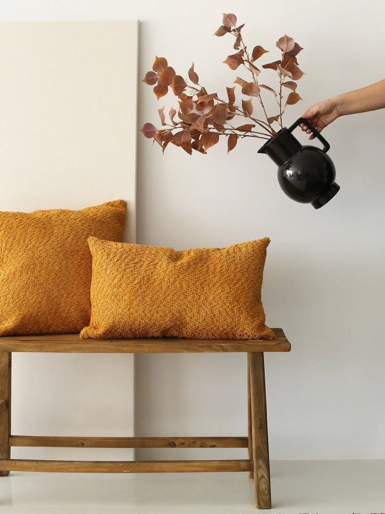 Soft Textured Bohemian Cozy Pillow Cover, Mustard Yellow Boucle Lumbar Pillow Case, Comfy Heavy & Solid Color Cushion Cover, Hidden Zipper