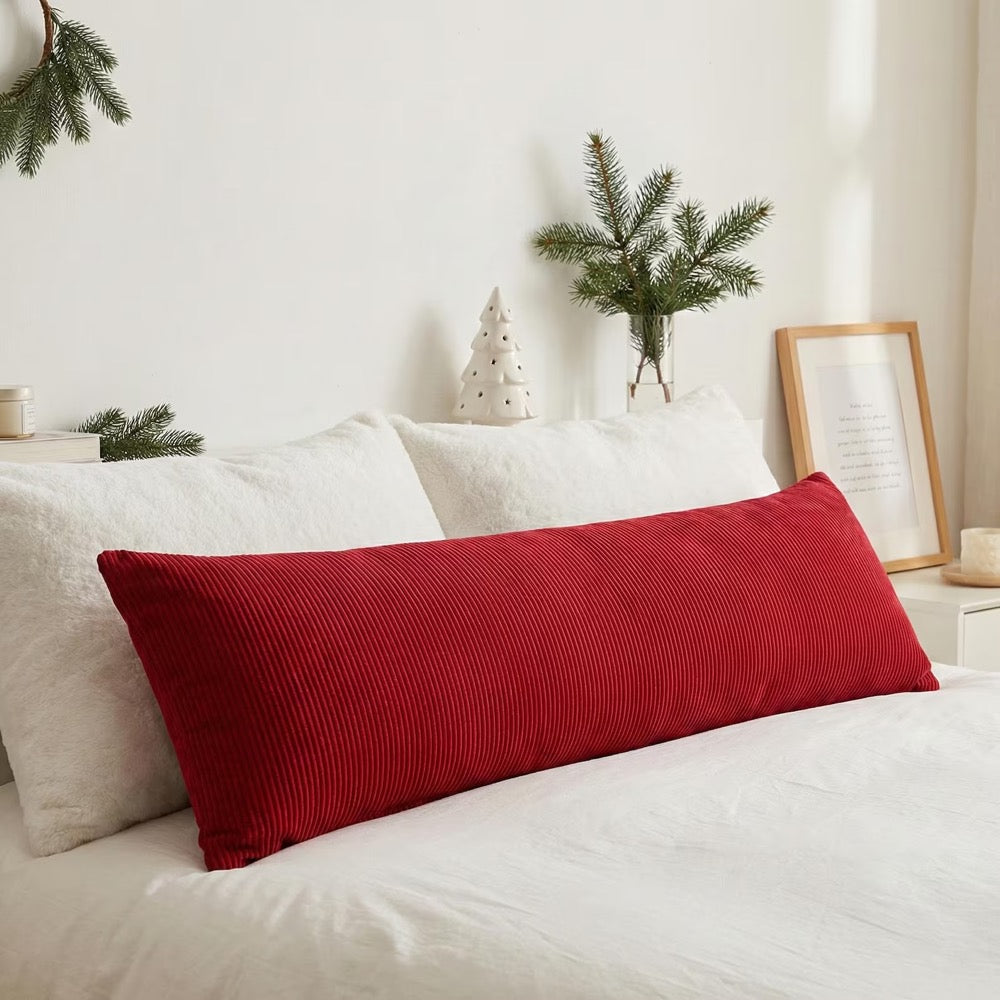 Olive Green Corduroy Oversized Bed Pillow Cover, Long Body Lumbar Cushion Case, Bedroom Decor