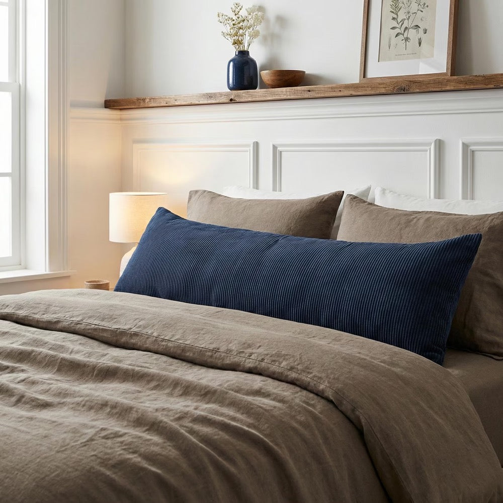 Olive Green Corduroy Oversized Bed Pillow Cover, Long Body Lumbar Cushion Case, Bedroom Decor