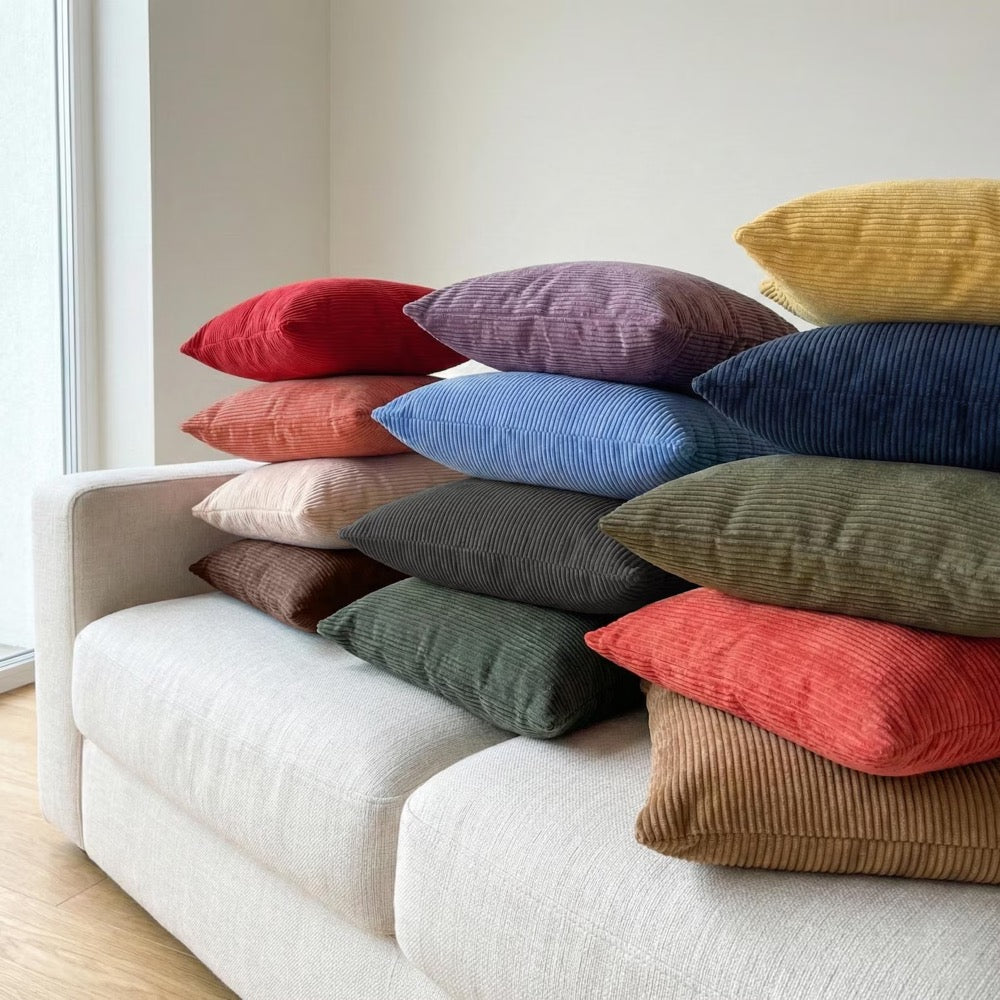 Olive Green Corduroy Pillow Cover, Boho Ribbed Cushion Case, Modern Farmhouse Decor